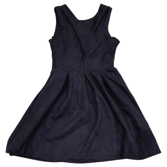 ModCloth Jessy B Mini Dress Pleate Navy Faux Suede Fit & Flare Skater Size Small - Picture 2 of 12